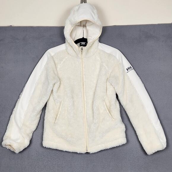 HELLY HANSEN Jacket Womens Medium Fuzzy Full Zip Hooded Winter Coat Acrylic - Picture 1 of 15